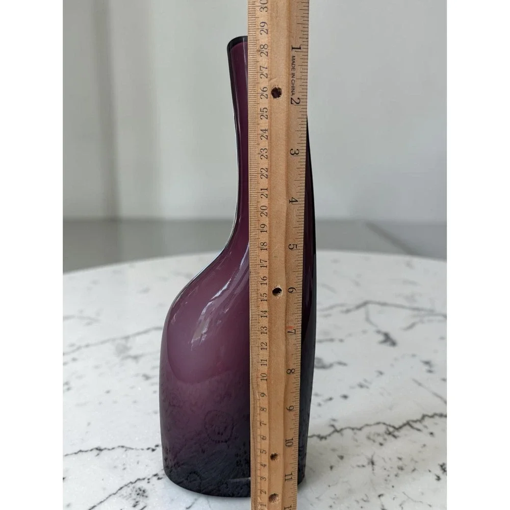 1990s Vintage IKEA Glass Vase Purple Asymmetrical Hand Blown Amethyst 11in